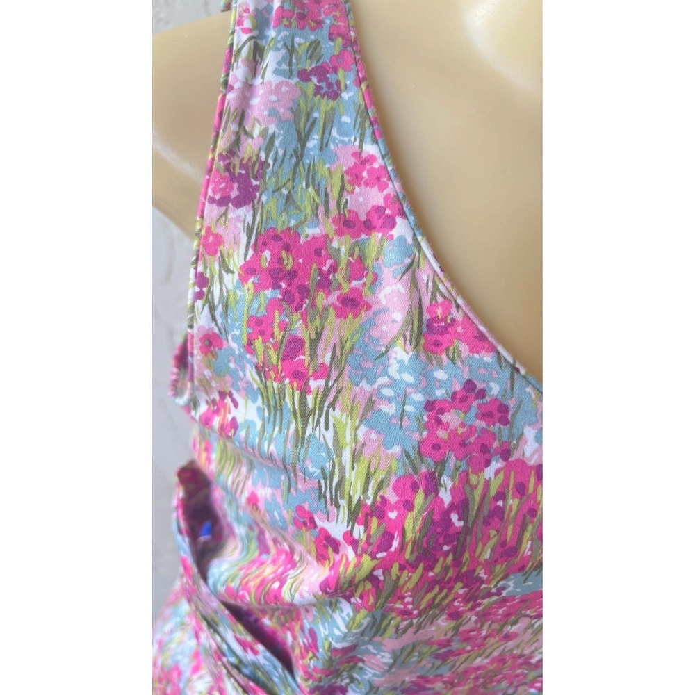 Sag Harbor Dress Womens 10 Pink Blue Floral Fit Flare Cotton Stretch Sleeveless - Picture 4 of 13